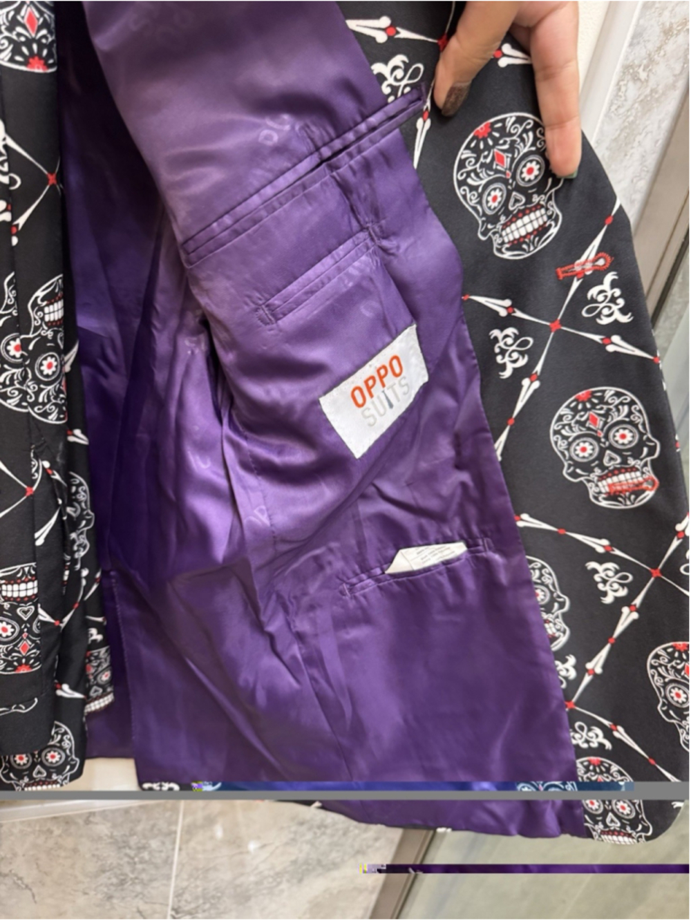 OppoSuits 2 Piece Jacket & Pant Mens 42 Black Haunting Hombre Dia De los Muertos - Picture 4 of 7